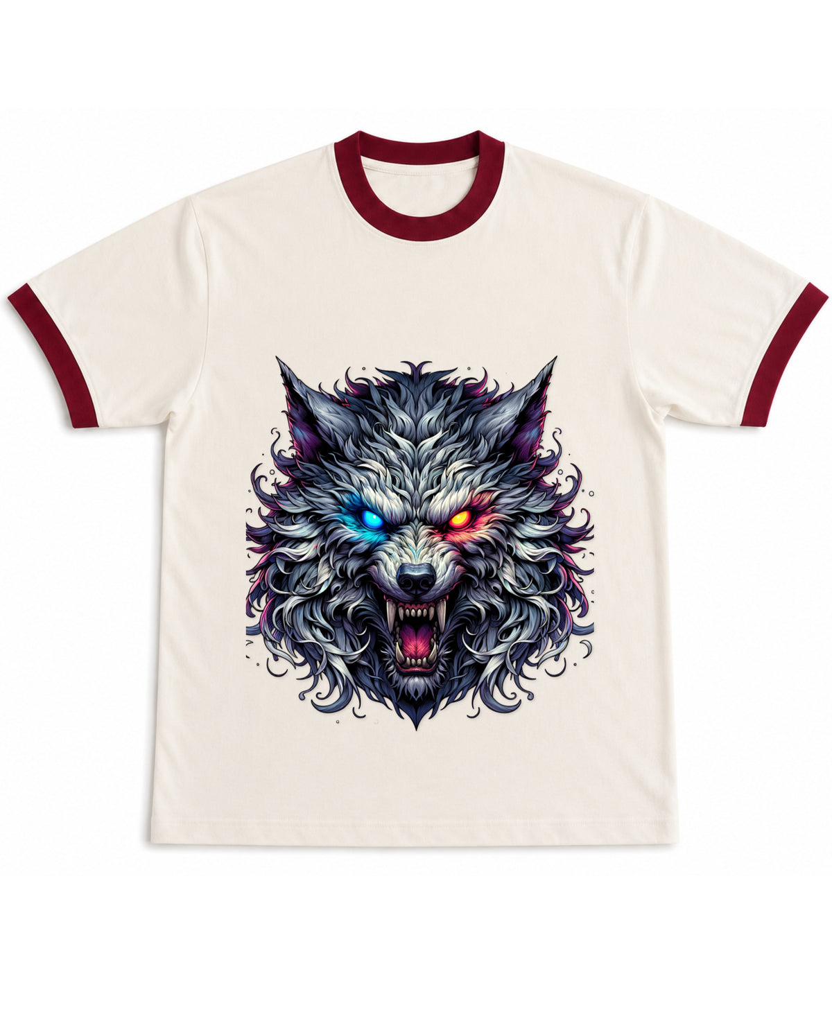 Off White & Maroon Ringer tee Front Design