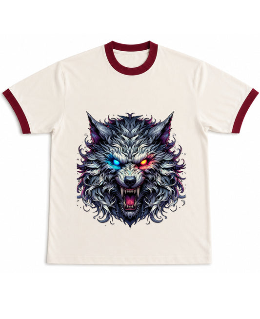 Off White & Maroon Ringer tee Front Design
